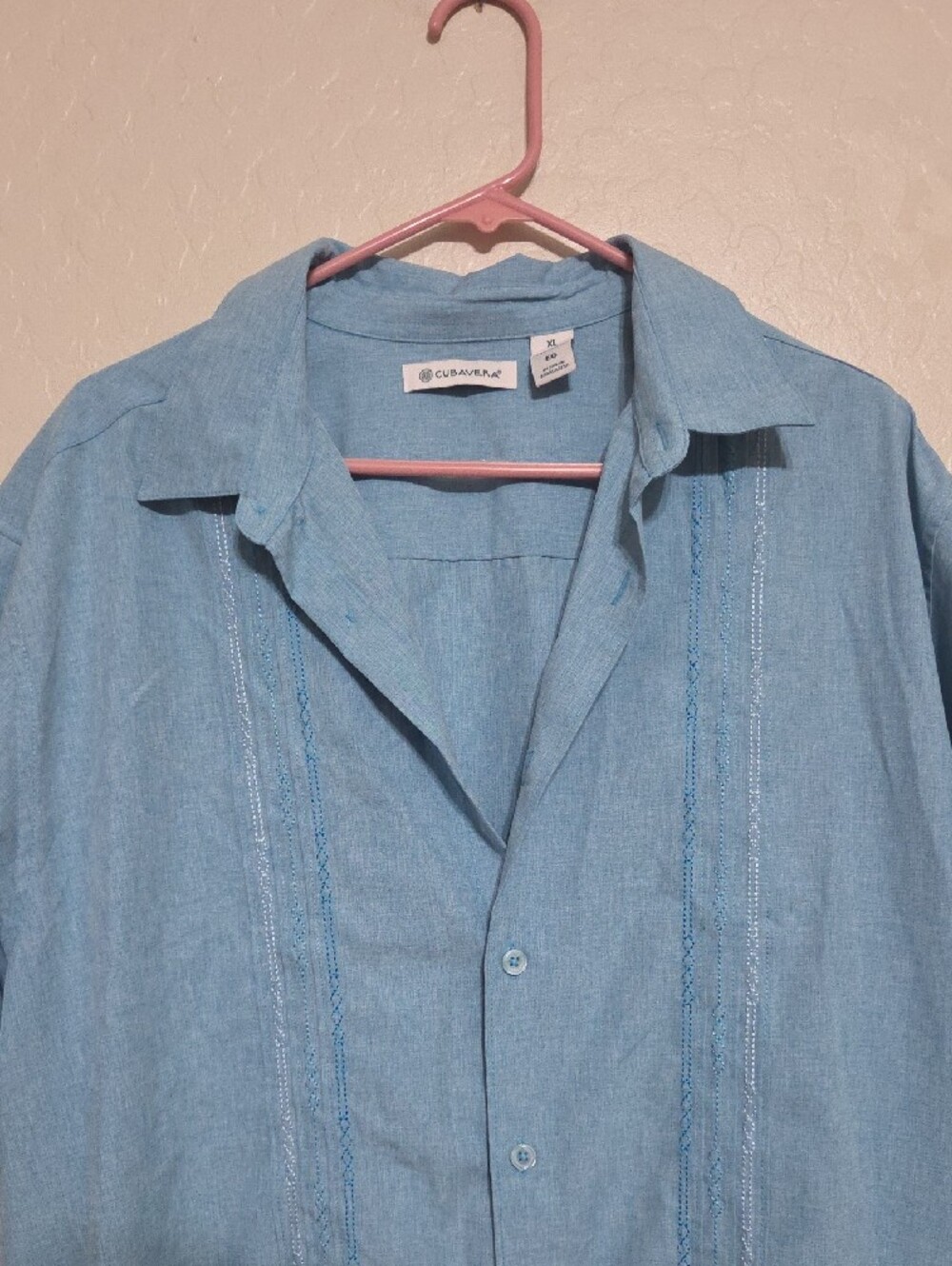 Cubavera Men’s XL Blue Guayabera Shirt Embroidered Short Sleeve Camp Cuban - Picture 3 of 7